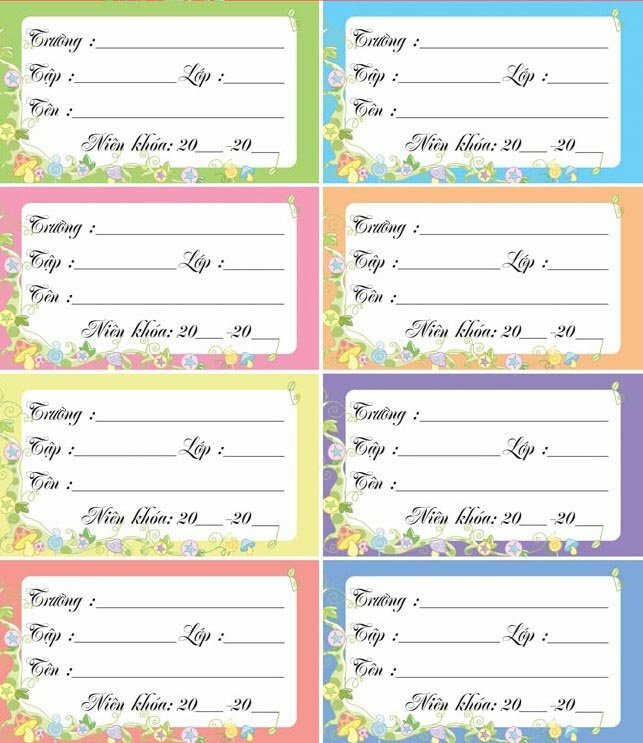 Mẫu nhãn vở học sinh đơn giản, dễ thương