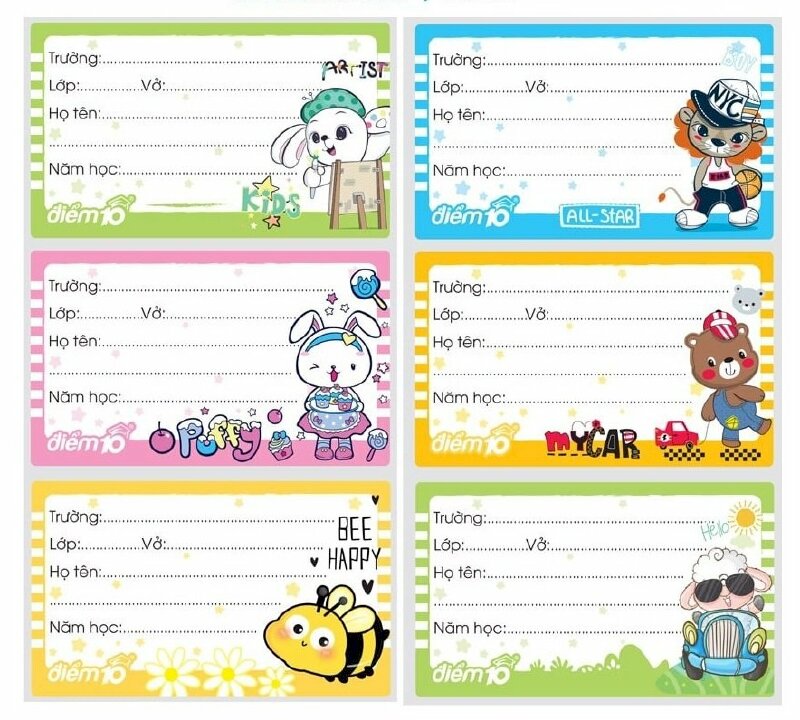 Mẫu nhãn vở học sinh cute dành cho bé 
