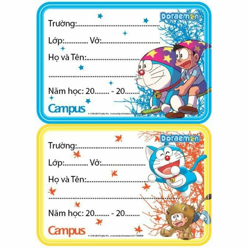 Mẫu nhãn vở học sinh Doremon