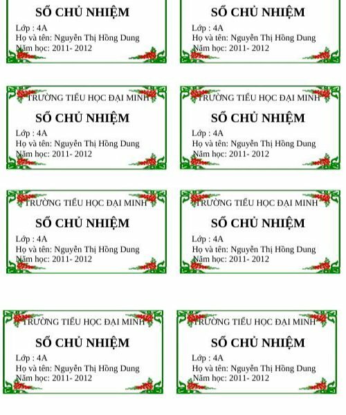 Mẫu nhãn vở giáo viên dán sổ chủ nhiệm đẹp