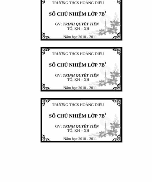 Mẫu nhãn vở giáo viên đen trắng đơn giản