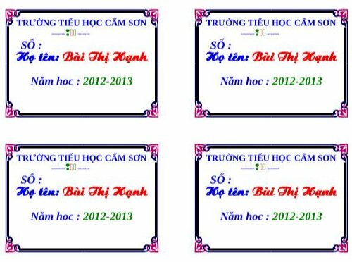 Mẫu nhãn vở giáo viên tiểu học