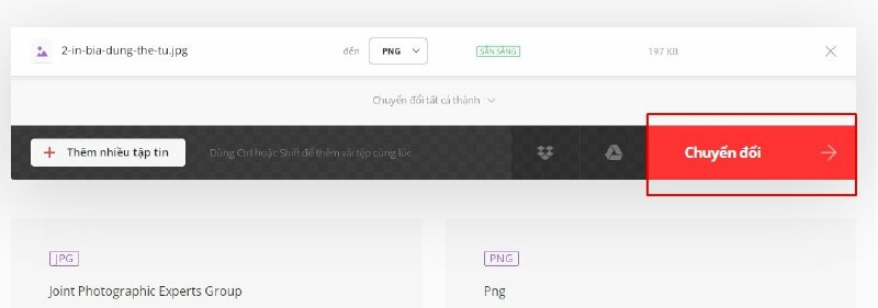 Bước 4: Bắt đầu chuyển đổi: Sau khi đã chọn định dạng đầu ra là JPG, nhấp vào nút "Chuyển đổi" để bắt đầu quá trình chuyển đổi.