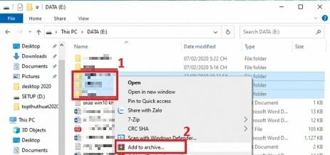 Bước 3: Nhấn chuột phải: Nhấn chuột phải lên tập tin hoặc thư mục đó > Chọn "Add to archive": Trong menu ngữ cảnh (menu mở ra khi bạn nhấn chuột phải), chọn "Add to archive"
