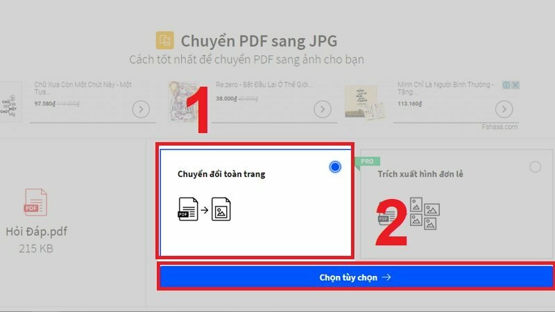 Bước 3: Chọn Chuyển đổi toàn trang > Bấm Chọn tùy chọn.