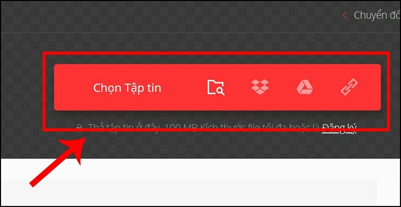 Bước 2: Trên trang chủ của Convertio, bạn sẽ thấy một khung chọn tệp tin. Nhấp vào nút "Chọn Tập tin " để tải lên tệp tin SVG từ máy tính cần chuyển đổi