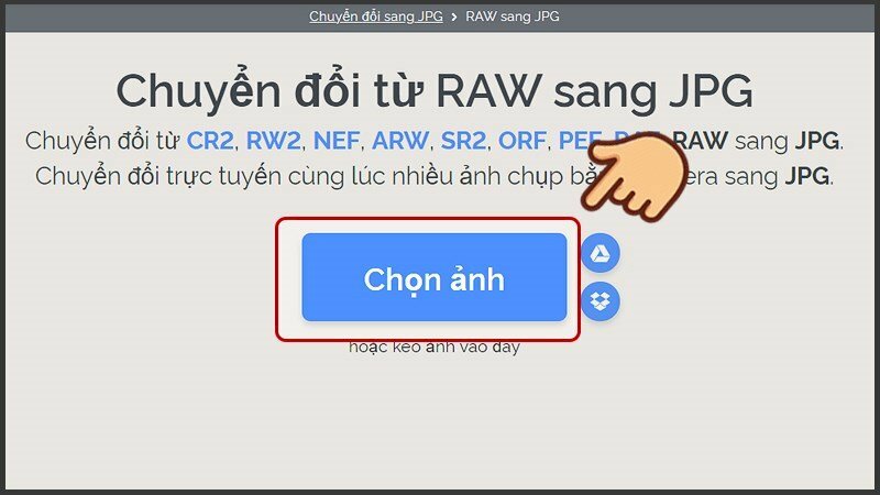 Bước 1: Mở trình duyệt web và truy cập vào trang web I Love IMG > Chọn Chuyển đổi ảnh sang JPG > Bấm chọn RAW để chuyển đổi từ RAW sang JPG