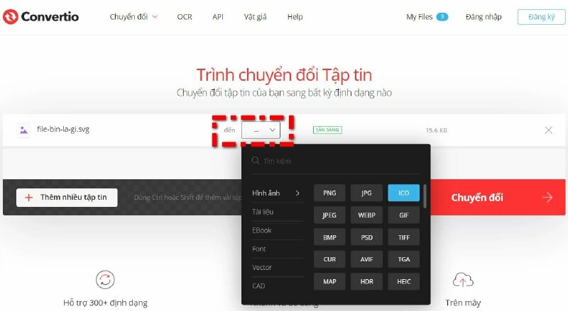 Bước 3: Sau khi tệp tin SVG đã được tải lên > Chọn định dạng đầu ra. Nhấp vào hộp "To" (Đến) để mở danh sách các định dạng đầu ra. Chọn định dạng mong muốn, cụ thể như sau: