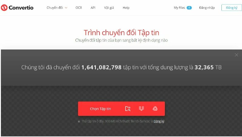 Bước 2: Trên trang chủ của Convertio, bạn sẽ thấy một khung chọn tệp tin. Nhấp vào nút "Chọn Tập tin " để tải lên tệp tin SVG từ máy tính cần chuyển đổi