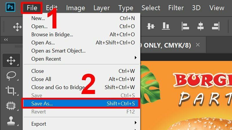 Bước 2: Trên thanh menu, chọn "File" (Tệp) và sau đó chọn "Save As" (Lưu thành).