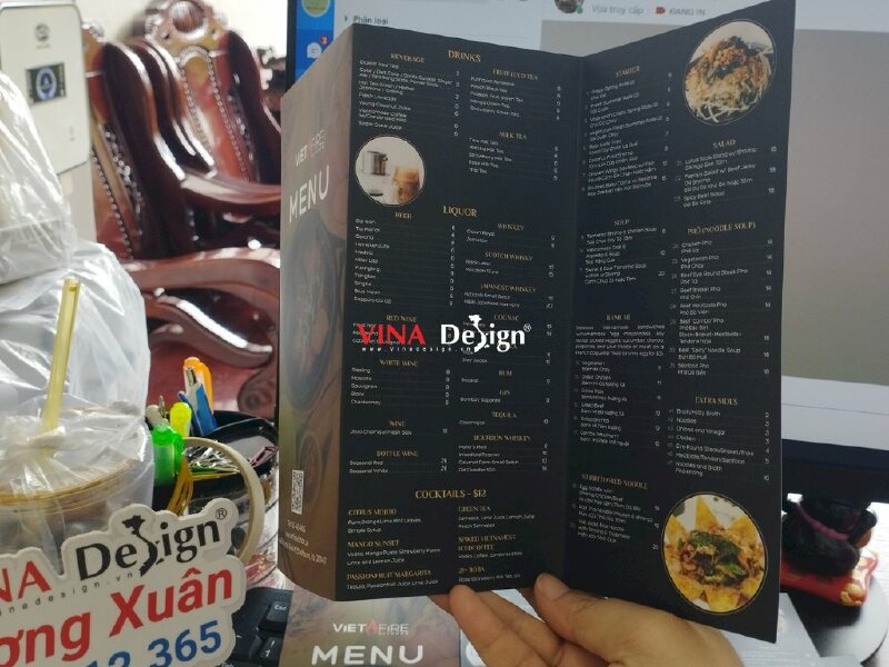 In brochure menu nhà hàng tiếng Anh hàng gửi đi Mỹ - VND211