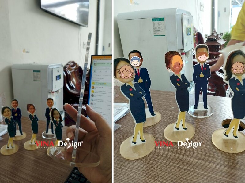 In standee hình người ghép mặt chibi người lớn, standee mica để bàn in theo yêu cầu - VND244