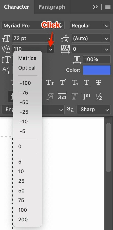 Bước 4: Nhấp và chọn một giá trị từ menu thả xuống hoặc nhập giá trị.