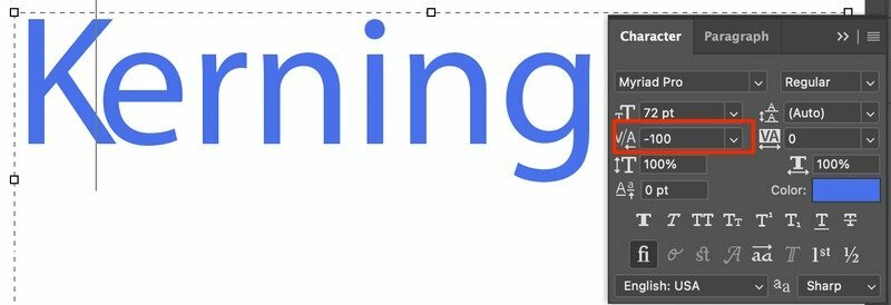 Ví dụ chọn -100 thì khoảng trắng giữa chữ K và e giảm đi nên chúng dính sát vào nhau. 