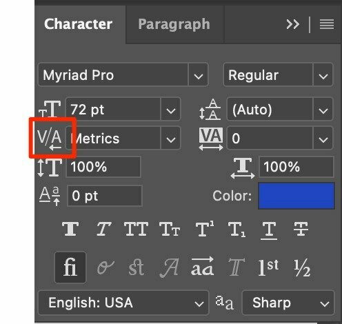 Bước 3: Tìm biểu tượng V/A trên bảng Character. 