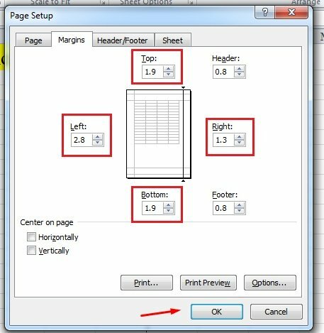 Tại đây bạn cũng có thể căn lề trang in bằng cách bấm vào tab Margins để căn lề in theo mong muốn của bạn.