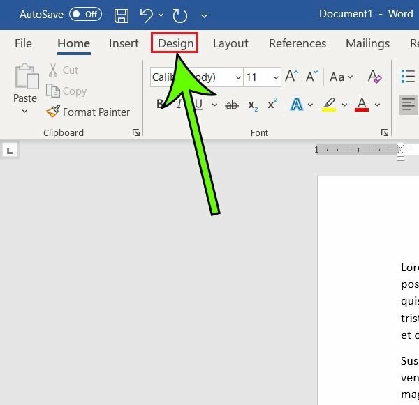 Trên thanh menu chọn Design  