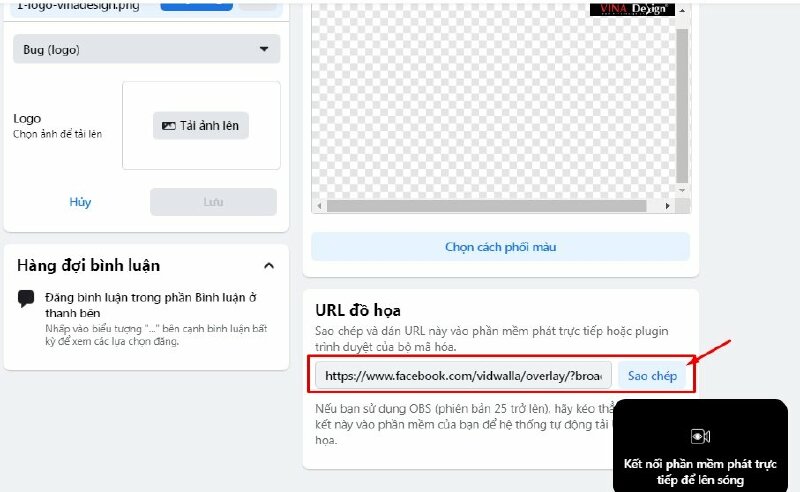 Bước 6: Cuối cùng tại mục URL đồ họa hãy Sao chép và dán URL này vào phần mềm phát trực tiếp hoặc plugin trình duyệt của bộ mã hóa. Như vậy là bạn đã có thể chèn logo khi livestream trên Facebook. 