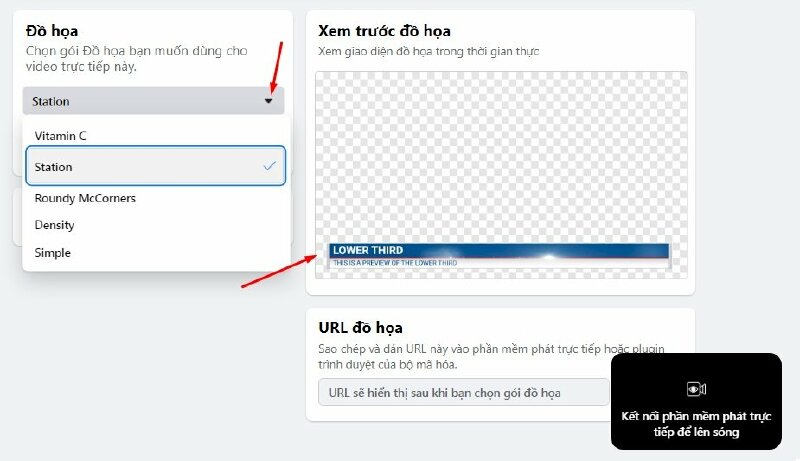 Chọn gói Đồ họa bạn muốn dùng cho video trực tiếp này