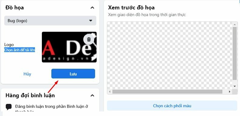 Bấm tải lên logo mà bạn muốn chèn vào khi livestream trên Facebook > Xong hãy bấm Lưu > Bấm vào Đăng.