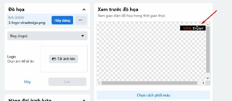 Khi hoàn thành bạn có thể xem trước được logo sẽ được thêm vào livestream trên Facebook ở mục Xem trước đồ họa.