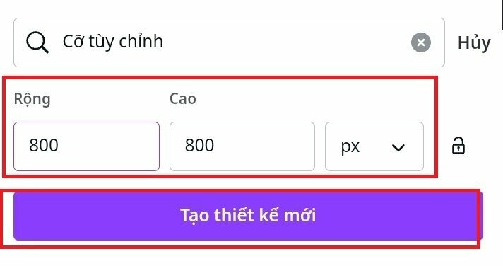 Nhập kích thước mẫu thiết kế