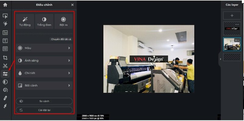 Tại ứng dụng này bạn cũng có thể điều chỉnh màu sắc, ánh sáng, chi tiết,... ở bên trái. 
