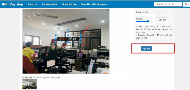 Bước 5: Sau khi bạn đã hoàn thành chèn logo vào ảnh online, hãy nhấn vào Tạo ảnh để tiến hành chèn logo vào ảnh.