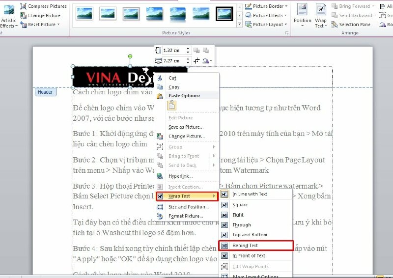 Bước 3: Điều chỉnh kích thước và vị trí của logo