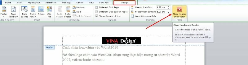 Bước 4: Đóng chế độ Header và Footer