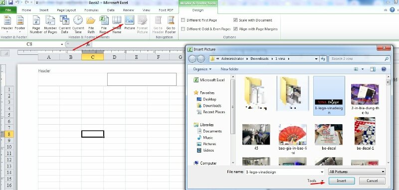 Bấm chọn Picture > Hộp thoại Insert Picture hiện lên hãy bấm chọn logo muốn chèn > Nhấn Insert.