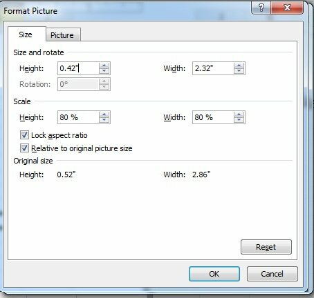 Để điều chỉnh kích thước logo: Chọn tab Size > Hãy điều chỉnh kích cỡ tại Size and rotate hoặc Scale bằng cách tăng hoặc giảm chiều rộng (Width) hoặc chiều cao Height.