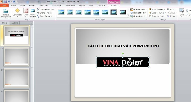 Như vậy là bạn đã chèn logo công ty vào Powerpoint thành công.