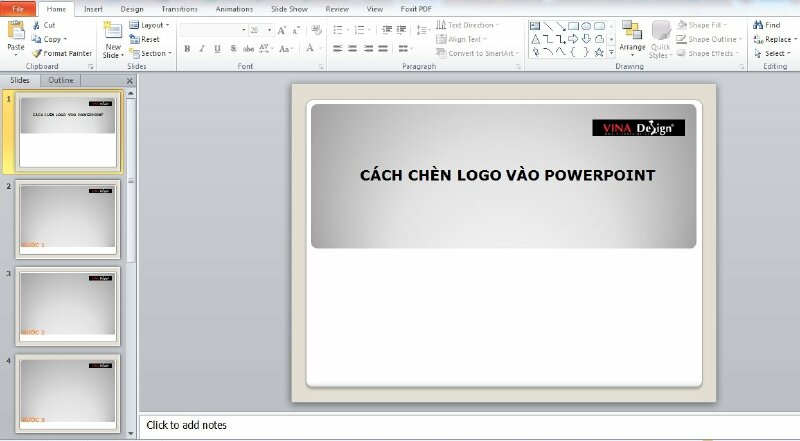 Kết quả sau khi thực hiện chèn logo vào tất cả các slide trong Powerpoint bằng Slide Master
