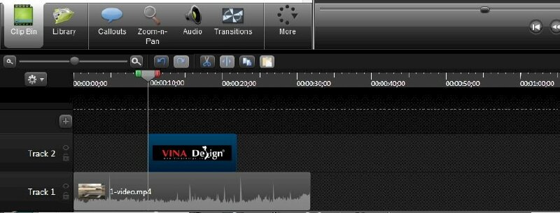 Nếu bạn muốn logo xuất hiện chỉ trong một phần cụ thể của video, bạn cần kéo logo trên timeline tương ứng với thời gian mà muốn nó xuất hiện. Ví dụ như sau đây mình muốn logo xuất hiện vào giây thứ 10 của video.