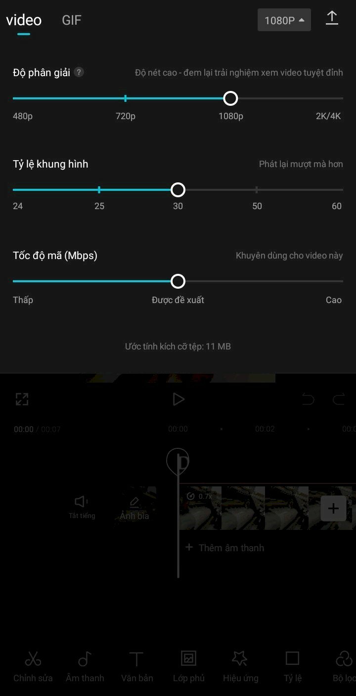 Tại đây bạn cũng có thể điều chỉnh độ phân giải video từ 480p, 720p, 1080p đến 2K/4K hay tỷ lệ khung hình, tốc độ mã,...