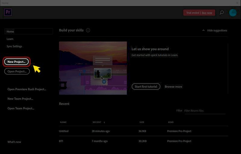 Hãy mở phần mềm Adobe Premiere trên máy tính của bạn và tạo một dự án mới bằng cách nhấn vào New Project.