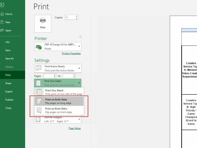 Cách in 2 mặt Excel 2016
