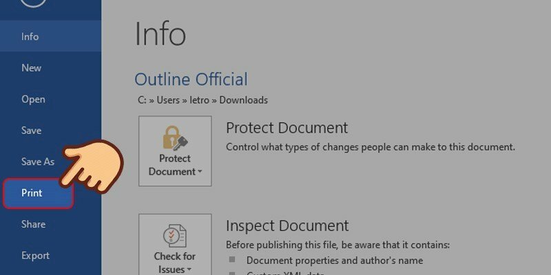 Bước 2: Chọn File > Chọn Print hoặc nhấn tổ hợp phím Ctrl + P để mở hộp thoại Print.