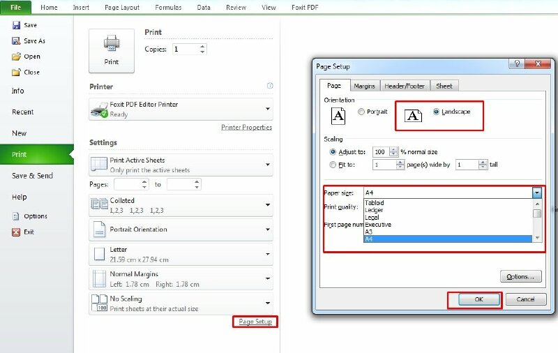 Cách in 2 mặt giấy ngang trong Excel