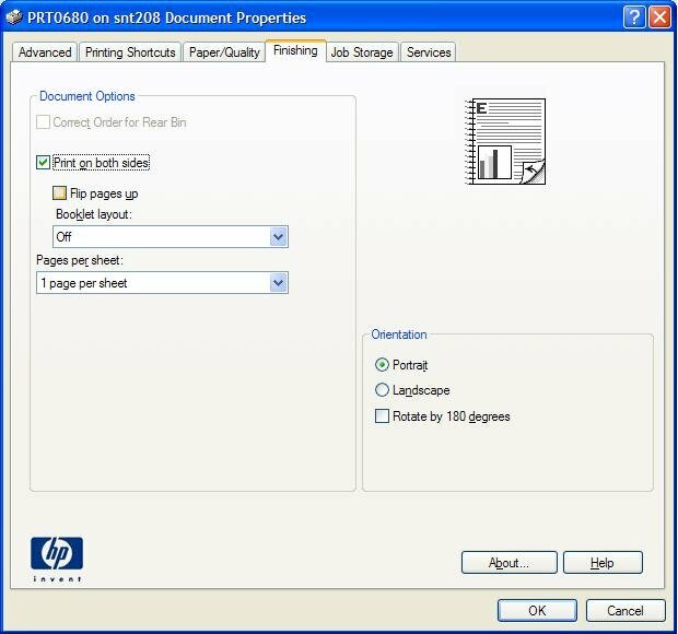 Bước 2: Bấm chọn Printer Properties > Bấm chọn Finishing rồi đánh dấu hộp kiểm Print on both sides.