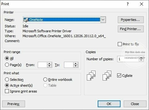 Bước 2: Ở giao diện Print mới xuất hiện > Bấm vào Properties để thiết lập 