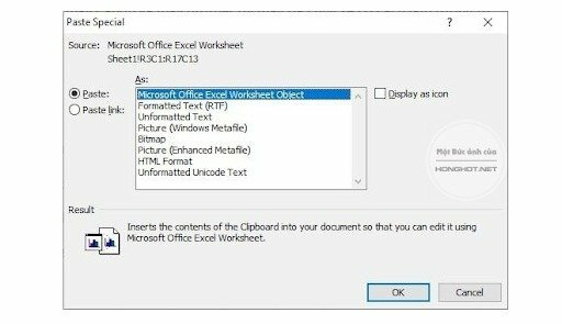 Bước 1: Copy tài liệu Excel cần in 2 mặt > Mở file Word cần dán > Vào mục Edit > Chọn Paste special để chọn dòng Microsoft Office Excel Worksheet Object > Nhấn OK. Để giữa nguyên bố cục và định dạng. 