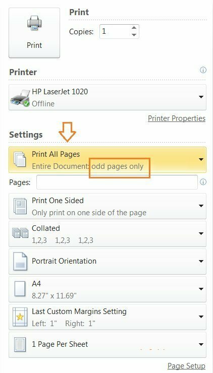 3. Để hoàn thành chỉ in số trang lẻ, tại mục Print All Page > Chọn Old Page Only > Bấm Print để máy in Canon 2900 tiến hành chỉ in số trang lẻ từ tài liệu Excel của bạn.