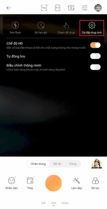 Bước 3: Tiếp theo, chọn Cài đặt chụp ảnh (biểu tượng hình bánh răng cưa)