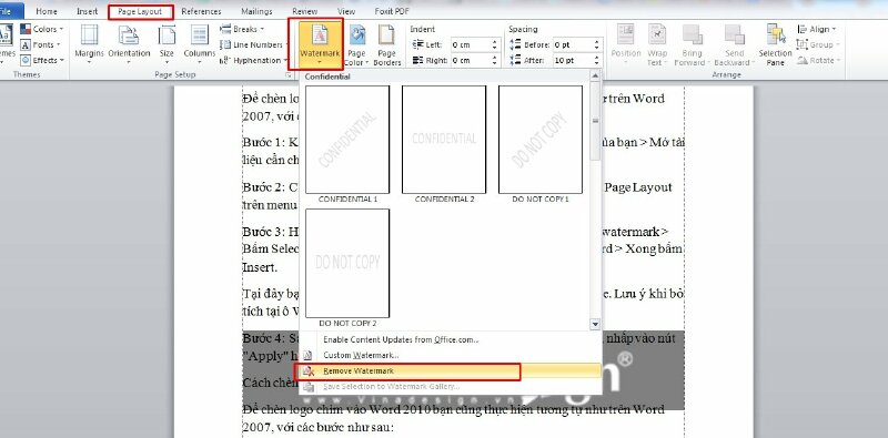 Cách xóa logo chìm vào Word 2003, 2007, 2010, 2013, 2013