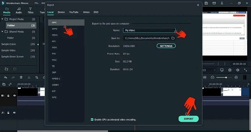 Bước 2: Chọn định dạng xuất video bạn muốn sử dụng > Đặt tên và chọn thư mục lưu file
