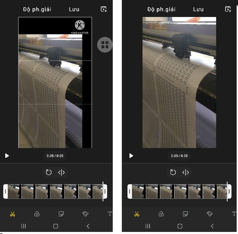 Bước 11: Sử dụng tính năng "Zoom In" hoặc dùng hai ngón tay chạm vào màn hình để phóng to và điều chỉnh video sao cho logo Kinemaster nằm ngoài khung hình.