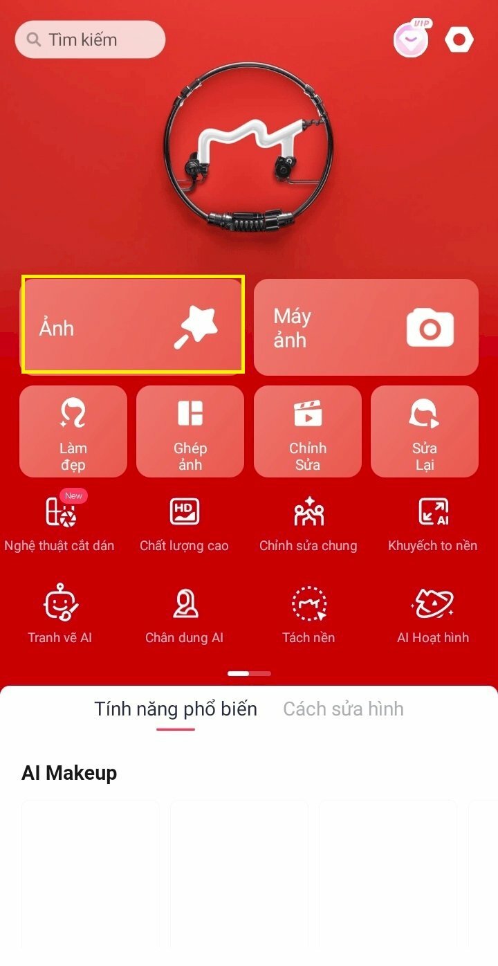 Bước 2: Mở ứng dụng Meitu > Bấm vào Ảnh > Chọn ảnh cần xóa logo trong thư viện ảnh của bạn