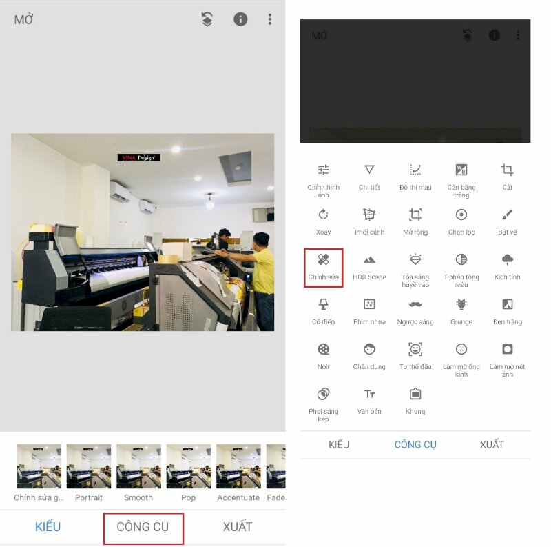 Bước 3: Bấm chọn vào chữ CÔNG CỤ > Chọn tiếp Chỉnh sửa